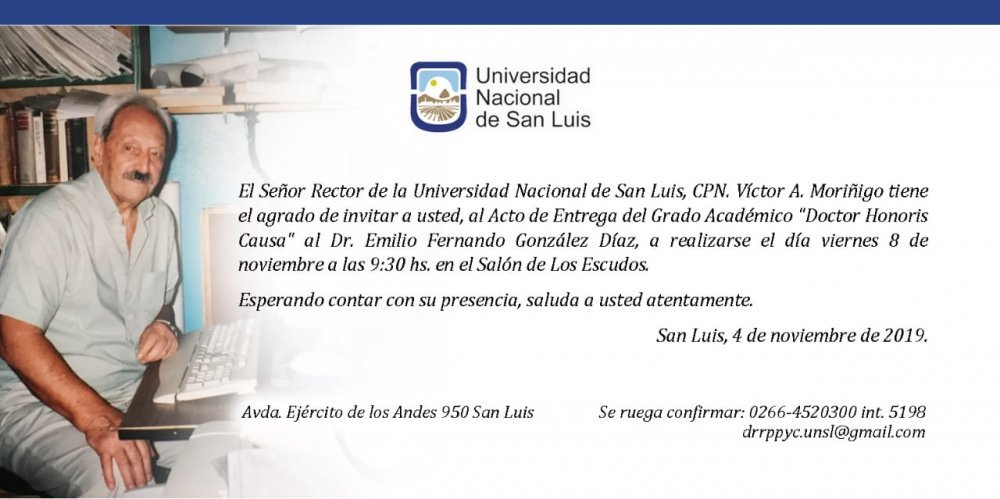 El Dr. Emilio González Díaz recibirá el título Doctor Honoris Causa
