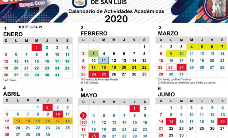 La UNSL publicó su Calendario Académico 2020