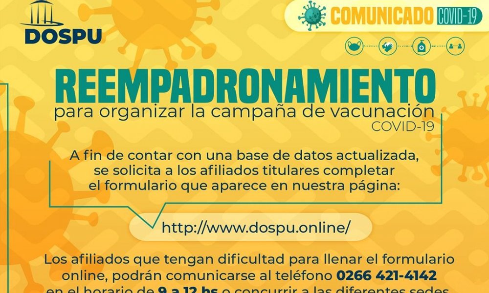 Campaña de vacunación Covid-19: DOSPU inicia un reempadronamiento de afiliados y afiliadas